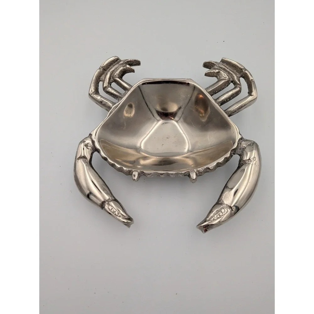 Vintage Cast Aluminum Crab Trinket Dish Bowl Coastal Nautical Catchall ~6